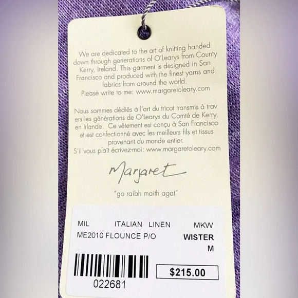 Margaret O’Leary S Italian LINEN Lightweight Lavender Flounce Ruffle MSRP $215 - Picture 11 of 11